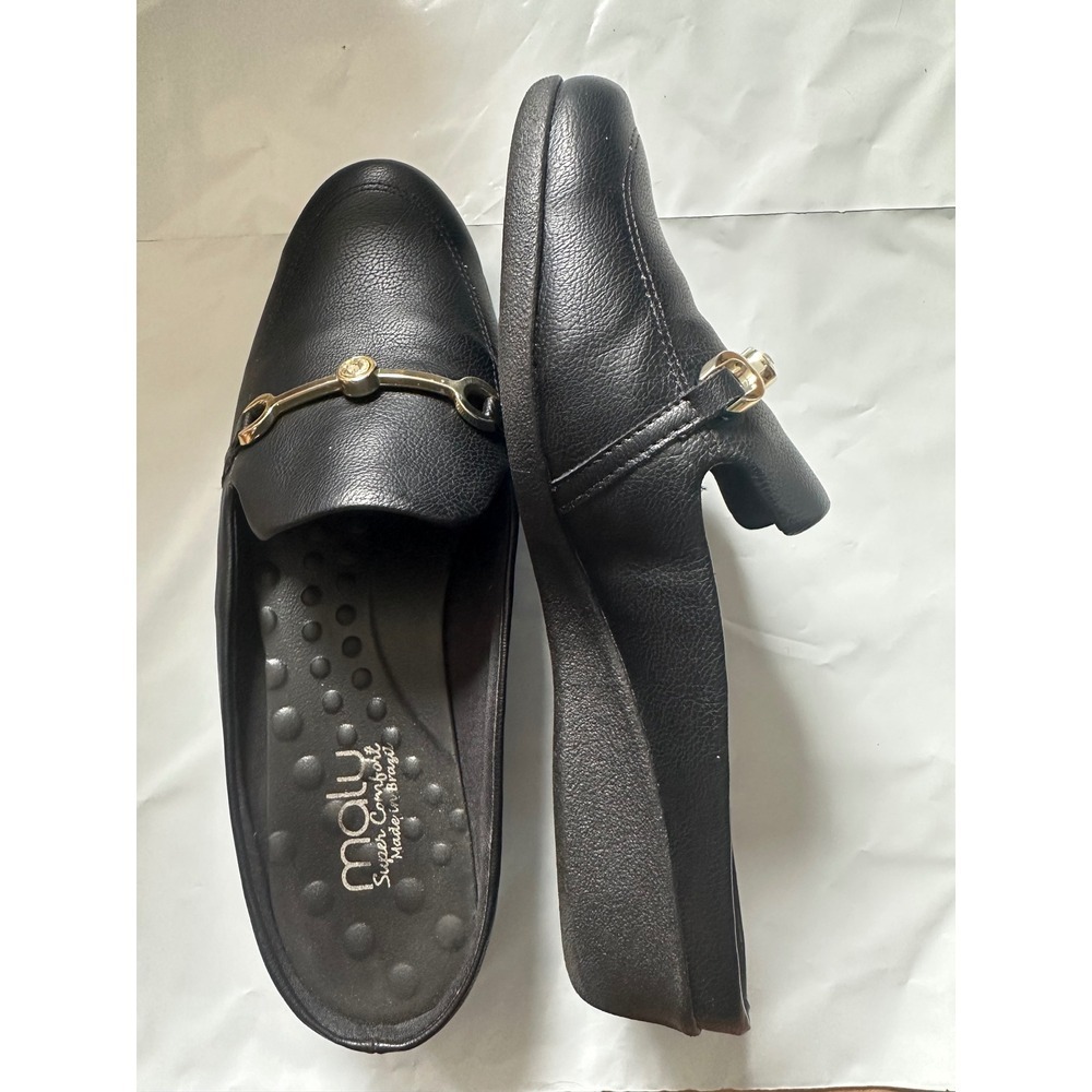 Malu Super Comfort Black Horsebit Mules Wedge Slip On Shoes Womens 10 Brazil